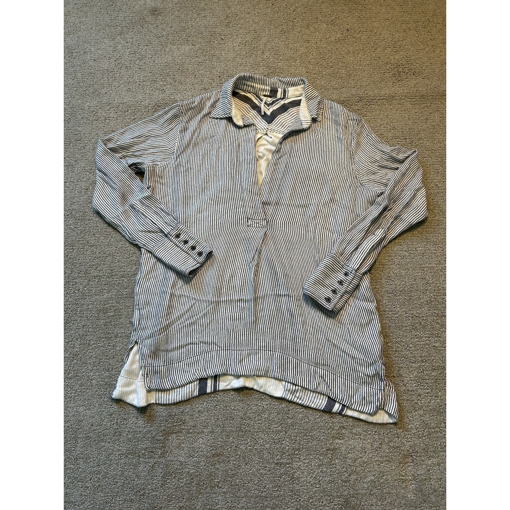 Free People Indigo Skies Stripe Shirt Light Blue Oversized Button Down Size S/P